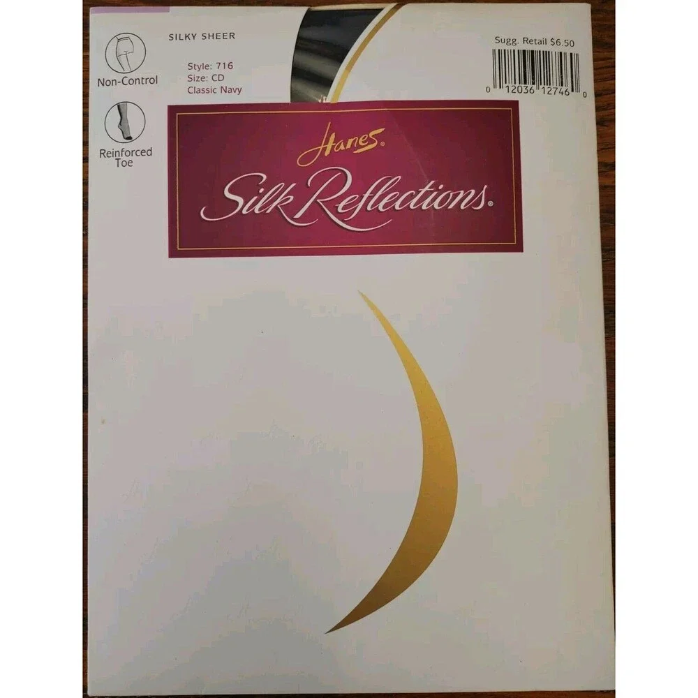 Hanes Silk Reflections Silky Sheer Style 716 Size CD Classic Navy NIP Reinf Toe